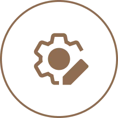 Icon of a gear with a checkmark inside a circular border.